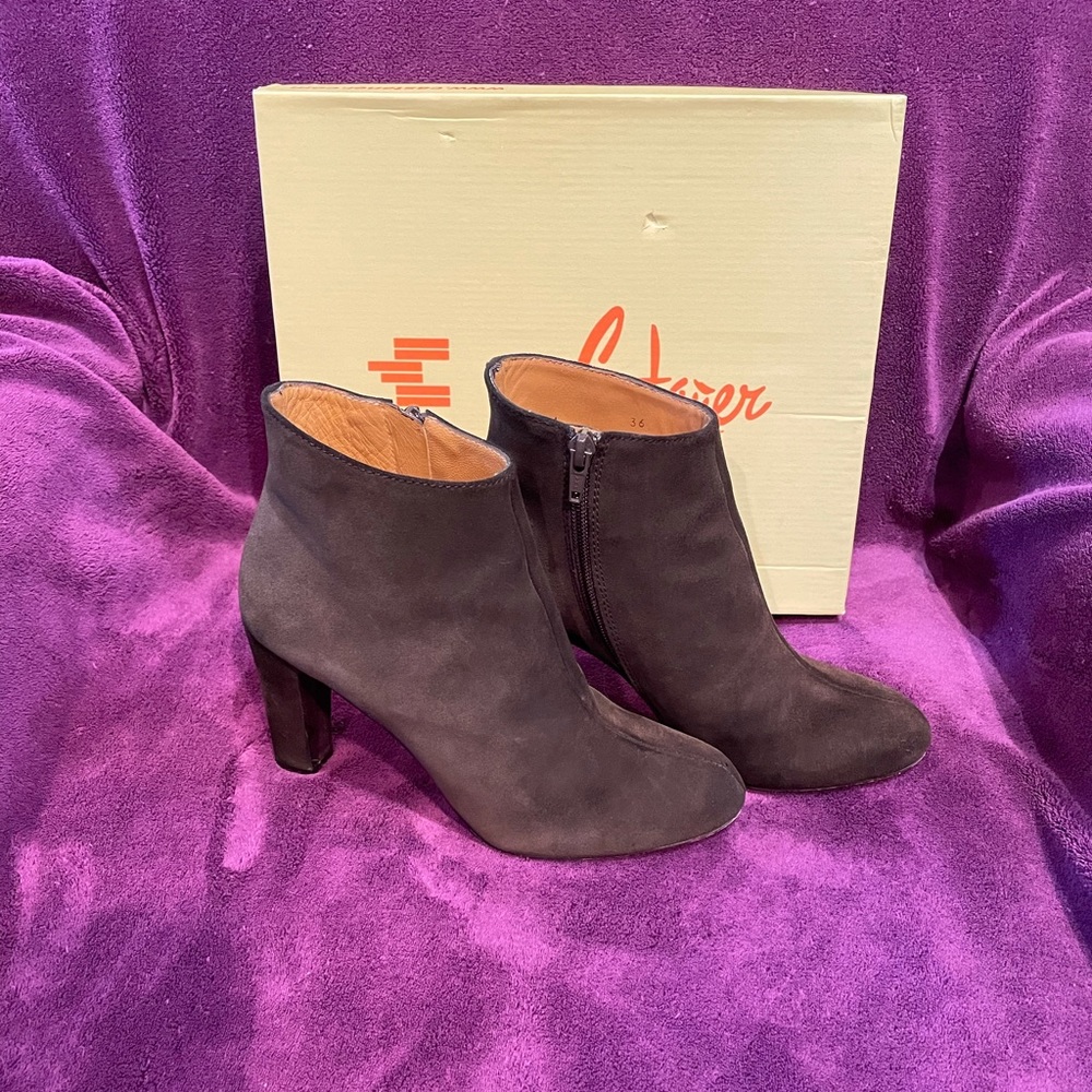 Dark Brown suede 3” heel ankle boot by Castaner